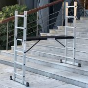 LEADALLWAY Scaffolding Platform 4 Foot High 63''(L) x66''(H) 3 in 1 Multi-Purpose as Double-Sided Herringbone Ladder Vertical Ladder Aluminium Folding Step Ladder