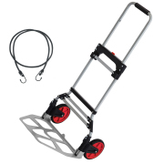 LEADALLWAY 265lbs Capacity Large Size Dolly Cart with Ropes Heavy Duty Folding Hand Truck,Steel Portable Cart with Big Wheels