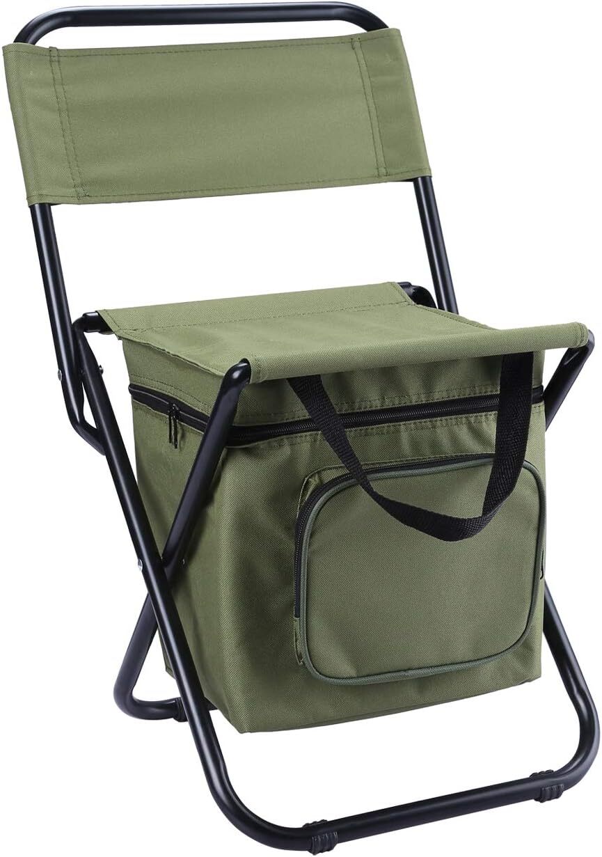 LEADALLWAY Klappbarer Campingstuhl Mit Kühlertasche – Faltbar, Bis 280 Lb Tragend, Für Angeln, Garten, Strand
