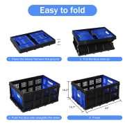 LEADALLWAY 50L Collapsible Plastic Storage Basket Hand Trucks Foldable Storage Bin Organizer 110LBS,1Pack
