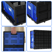 LEADALLWAY 50L Collapsible Plastic Storage Basket Hand Trucks Foldable Storage Bin Organizer 110LBS,1Pack