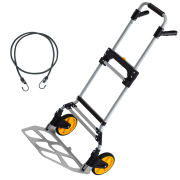 LEADALLWAY 265lbs Capacity Large Size Double Handle Dolly Cart with Ropes Heavy Duty Easy Push or Pull Folding Hand Truck,Steel Portable Cart with Telescoping Handle and Big Wheels