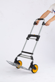 LEADALLWAY 265lbs Capacity Large Size Double Handle Dolly Cart with Ropes Heavy Duty Easy Push or Pull Folding Hand Truck,Steel Portable Cart with Telescoping Handle and Big Wheels