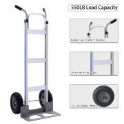 LEADALLWAY Aluminum Hand Trucks Heavy Duty with 10“ Rubber Inflatable Wheels,2 Wheel Dolly 550lbs Capacity