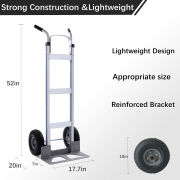LEADALLWAY Aluminum Hand Trucks Heavy Duty with 10“ Rubber Inflatable Wheels,2 Wheel Dolly 550lbs Capacity