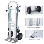 LEADALLWAY Convertible Hand Truck Aluminum Heavy Duty 3-in-1 Hand Dolly 770lbs Capacity