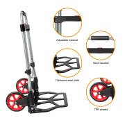 LEADALLWAY 240lbs Capacity Dolly Cart with Rope,Steel Portable Cart Telescoping Handle and Nylon+Rubber Wheels