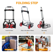 LEADALLWAY 240lbs Capacity Dolly Cart with Rope,Steel Portable Cart Telescoping Handle and Nylon+Rubber Wheels