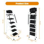 LEADALLWAY 5 Step Ladder with Handrails (Include Tool Tray+Bag) 330lbs Capacity