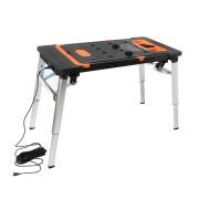 LEADALLWAY 7-in-1 Workbench Folding with Power Outlet and 33FT Long Power Cord Painted Work Table as Workbench, Scaffold,Platform,Sawhorse,Car Creeper and Hand Truck with 4 Wheels