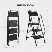 LEADALLWAY 3 Step Ladder with Handrails Lightweight Folding Step Stool with Detachable Tool Bag for Home, Office, Kitchen and Garage,330lbs Capacity