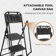 LEADALLWAY 3 Step Ladder with Handrails Lightweight Folding Step Stool with Detachable Tool Bag for Home, Office, Kitchen and Garage,330lbs Capacity
