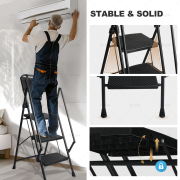 LEADALLWAY 3 Step Ladder with Handrails Lightweight Folding Step Stool with Detachable Tool Bag for Home, Office, Kitchen and Garage,330lbs Capacity