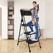 LEADALLWAY 3 Step Ladder with Handrails Lightweight Folding Step Stool with Detachable Tool Bag for Home, Office, Kitchen and Garage,330lbs Capacity