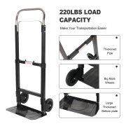 LEADALLWAY Foldable Hand Truck 220lbs Capacity, Heavy Duty Steel Collapsible Utility Cart with TPR Wheels & Free Bungee Cord, Portable Dolly for Home/Office/Warehouse