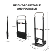 LEADALLWAY Foldable Hand Truck 220lbs Capacity, Heavy Duty Steel Collapsible Utility Cart with TPR Wheels & Free Bungee Cord, Portable Dolly for Home/Office/Warehouse