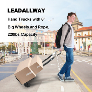 LEADALLWAY Foldable Hand Truck 220lbs Capacity, Heavy Duty Steel Collapsible Utility Cart with TPR Wheels & Free Bungee Cord, Portable Dolly for Home/Office/Warehouse