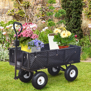 LEADALLWAY Heavy Duty Steel Garden Cart Large Size with Liner and Iron Frame,Steel Frame Dump Cart with Removable Sides,660lbs Capacity Black