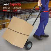 LEADALLWAY Double Handle Heavy Duty Large Hand Truck with 12.2"x11.4" Load Base,Side Panels 8" Pneumatic Rubber Wheels 440 lbs Capacity, Black & Red