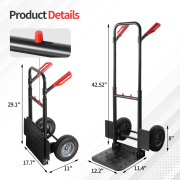 LEADALLWAY Double Handle Heavy Duty Large Hand Truck with 12.2"x11.4" Load Base,Side Panels 8" Pneumatic Rubber Wheels 440 lbs Capacity, Black & Red