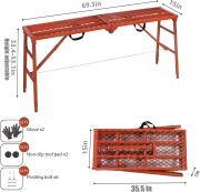 LEADALLWAY Scaffolding Platform 70(L) x15(W) x33(H) 770 Lbs Capacity Folding Adjustable Portable Work Platform Ladder,Red
