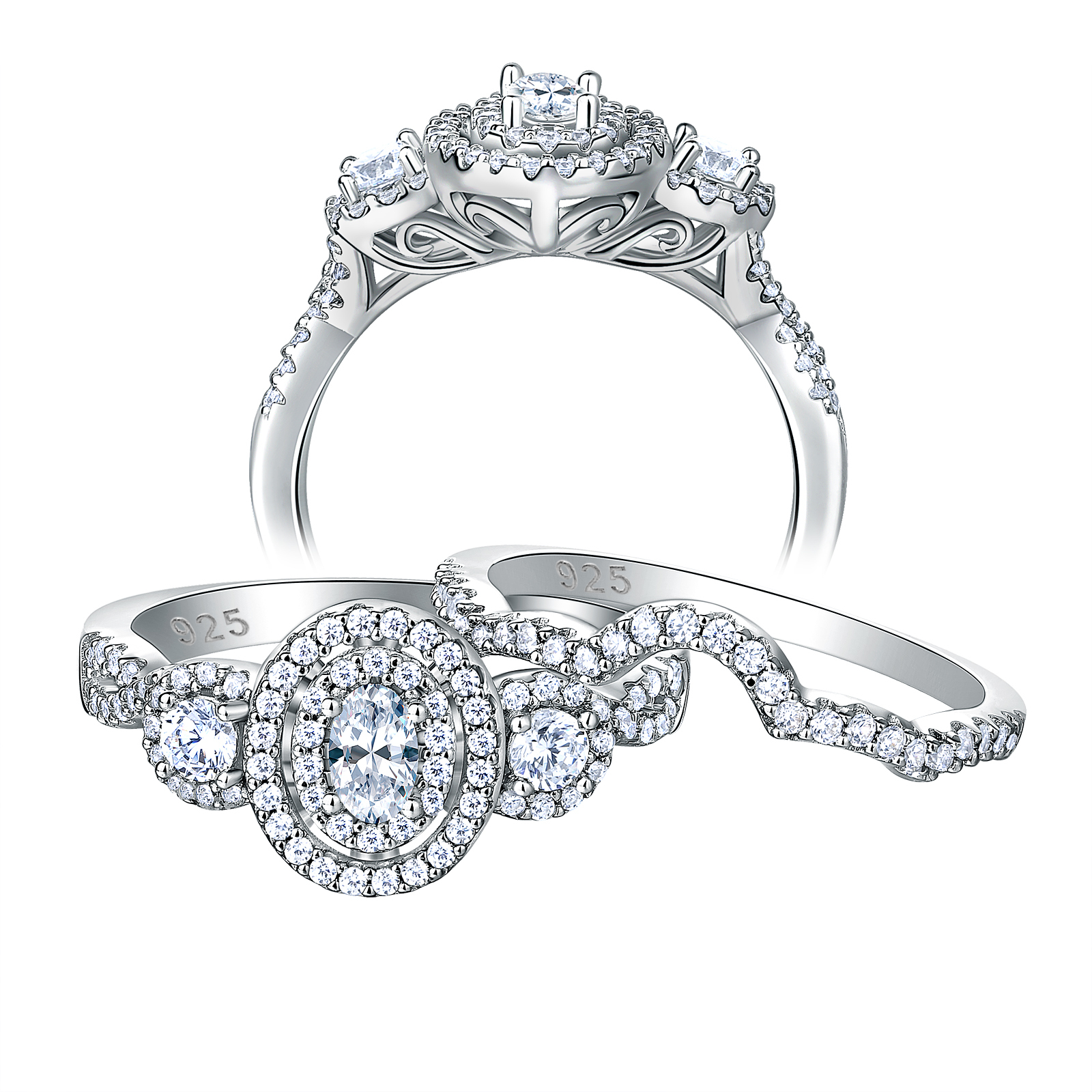 Sterling Silver Princess Cut CZ Engagement Ring Wedding Band Set Sizes 5-10