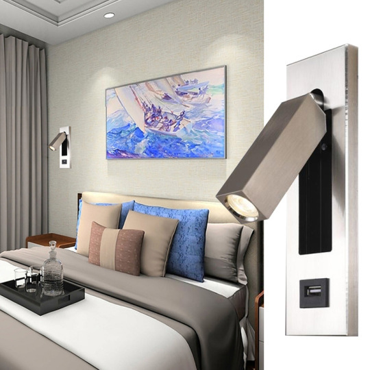 3W LED Bedside Lamp Fixture Wall Light With USB Charging Port Hidden Switch Style # D22012