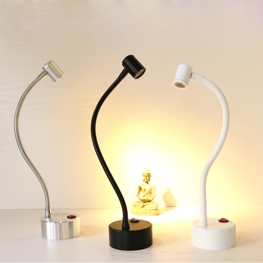 Gooseneck 3W LED Portable Lights Wireless Battery-Powered Reading Lamp Button Style # G02033