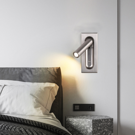 3W LED Wall Light Fixture Recessed Bedroom Bedside Lamp Switch Nickel # D22048