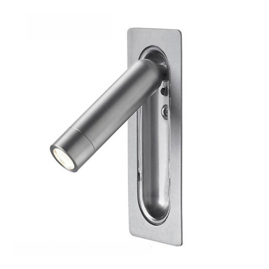 3W LED Headboard Reading Lamp Recessed Wall Light Fixture Switch Silver # D22048