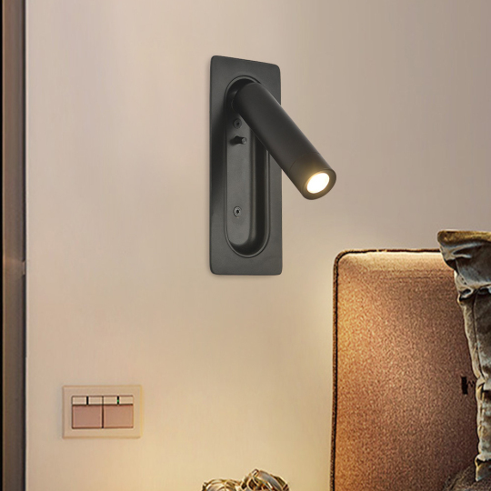 LED 3W Reading Light Fixture Adjustable Wall Lamp Hidden Switch Black # D22048