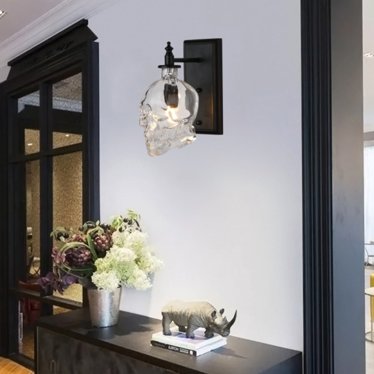 Vintage 7W LED Wall Sconce Lamp Glass Skull Light Fixture E14 Bulb Bar Counter # D21003