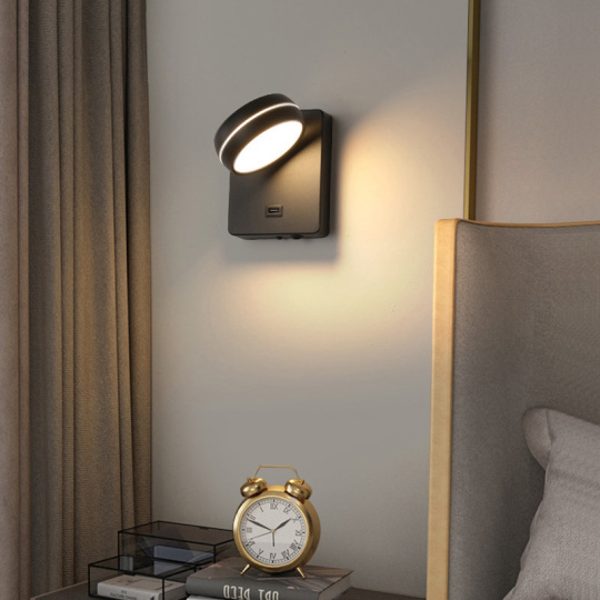 6W SMD 2835 LED Bedside Lamp Fixture Swivel Wall Light Switch USB Charging Port # D22058