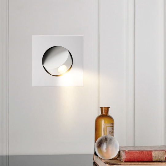 Square White 3W LED Bedside Lamp Fixture Rotate Wall Light Switch Style # D22013