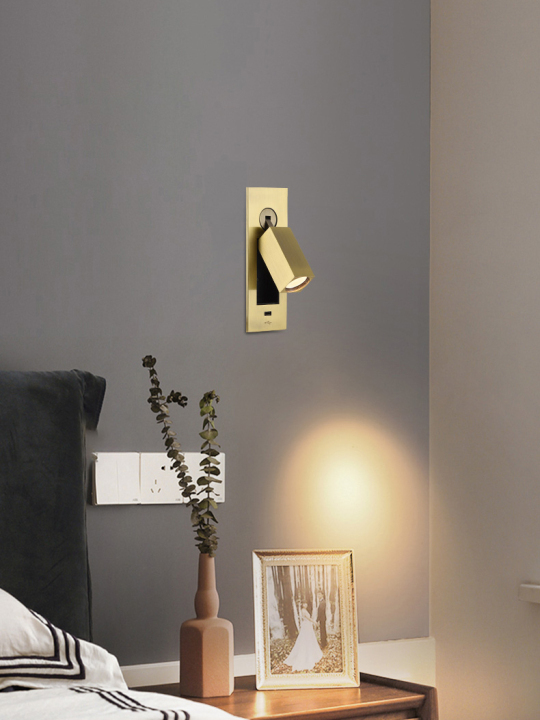 3W LED Bedside Reading Wall Light Fixture Rotate Rectangular Lamp Head Switch USB Charging Port # D22060