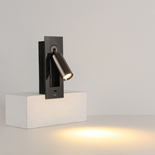 3W LED Wall Fixture Reading Light Swivel Cylinder Lamp Head Switch USB Charging Port # D22061