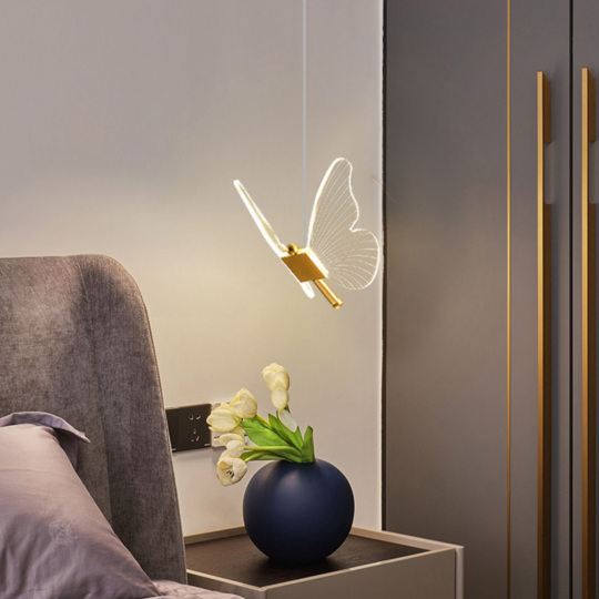 LED Pendant Light Fixture Crystal Butterfly Bedside Hanging Lamp Bedroom Style # H001009