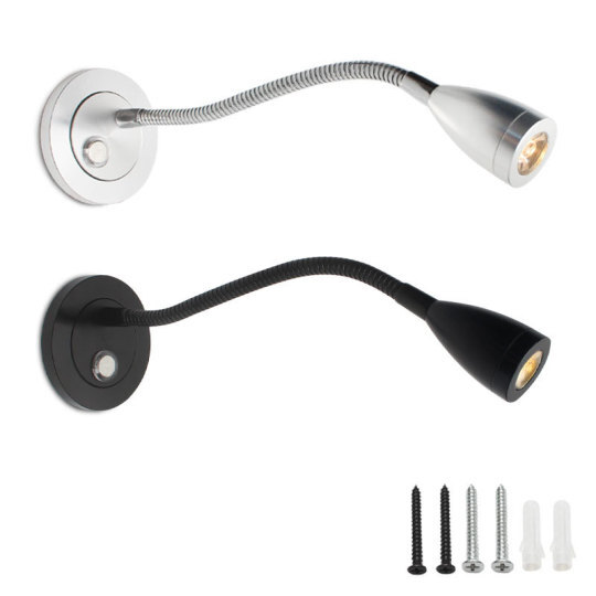 Gooseneck Reading Lamp 3W LED Touch Tri-Color Dimming RV Boat Bedside Light DC 12V/24V Style # G01119