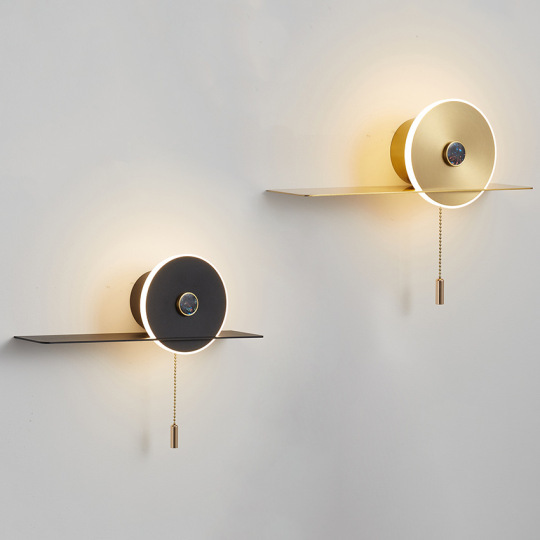 5W Modern LED Acrylic Bedside Lamp Fixture Metal Shelf Wall Light with Pull Switch Style # D01072