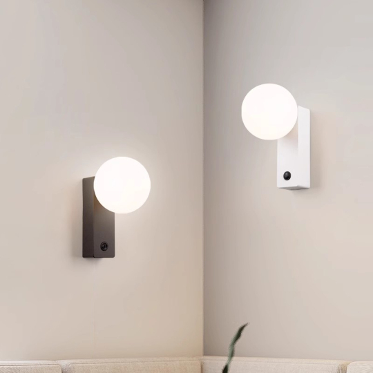 3W LED Bedroom Ball Shape Wall Lamp Fixture Rocker Switch Tricolor Light G9 Bulb Replaceable Style # D22097