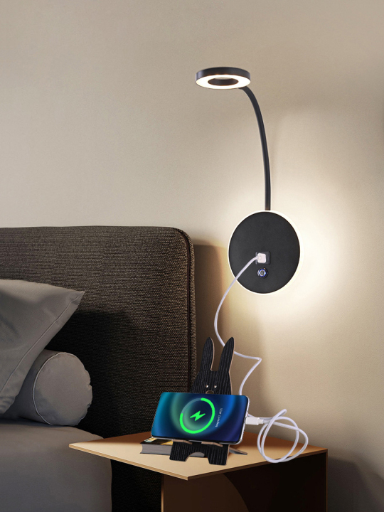 9W COB LED Reading Wall Light Fixture Type-C USB Charger Bedside Lamp with Plug Cord Switch Style # D22115