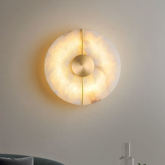 12W LED SMD 2835 Hotel Wall Light Round Marble Stone Bedroom Bedside Lamp Fixture Style # D21006