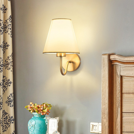 7W LED Fabric Lampshade Wall Lamp E26/E27 Bulb Bedroom Bedside Light Fixture Style # D05053