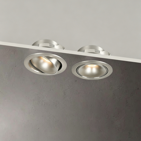 2Pcs Brushed Nickel Bauhaus Recessed LED Spotlight 30° Adjustable 3CM Ultra-Thin Anti-Glare Downlight #A2250