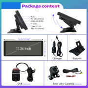 10.26 Inch Wireless CarPlay Monitor IPS Screen Android Auto Touch Screen WIFI FM BT 5.0 Rearview Dash Cam Multimedia Player AUX
