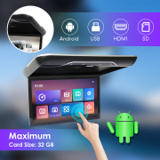 19 Inch Car Roof Monitor TV Flip Down 1080P Video HD IPS Touch Screen With 16-color Ambient Light USB TF HDMI FM Bluetooth Andro
