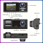 Cam Car DVR HD 1080P Dash Camera 3 Lens 2.0 inch IPS Video Recorder Cycle Dashcam Mirror Driving Recorder Night Vision