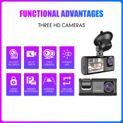 Cam Car DVR HD 1080P Dash Camera 3 Lens 2.0 inch IPS Video Recorder Cycle Dashcam Mirror Driving Recorder Night Vision