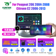 11.8 Inch 2K Double Knobs 2 Din Car Radio For Peugeot 206 Citroen C2 Car Radio DVD Multimedia Video Player Android Auto Carplay