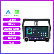 11.8 Inch 2K Double Knobs 2 Din Car Radio For Toyota Prado 2018 -2020 Car Radio DVD Multimedia Video Player Android Auto Carplay